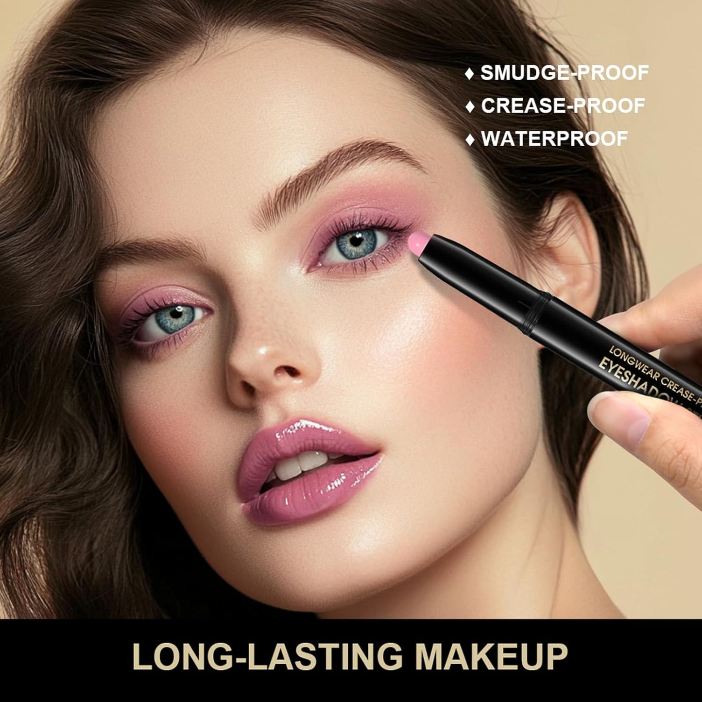 Eyeshadow Stick, Shimmer and Matte Cream Eye Shadow Brightener Sticks Eyeliner Pencil Crayon, Waterproof Long Lasting Eye Highlighter Stick Makeup,0.056 Oz(2PCS #8-Fancy+#9-Champagne)