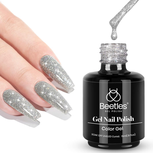 Beetles Reflective Gel Nail Polish 15ml Silver Glitter Nail Polish Shimmer Soak Off Uv LED Lamp Gel Nail Art Manicure Salon DIY Home Diamond