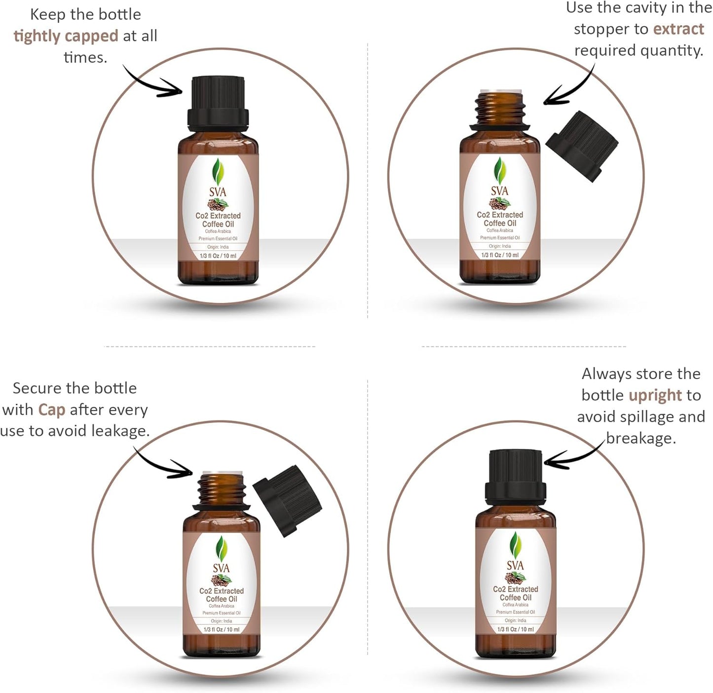 SVA Coffee Essential Oil – 1/3 Fl Oz – 100% Natural Coffee Oil - for Diffuser, Hair Care, Face, Skin Care, Aromatherapy, Scalp and Body Massage, Soap and Candle Making