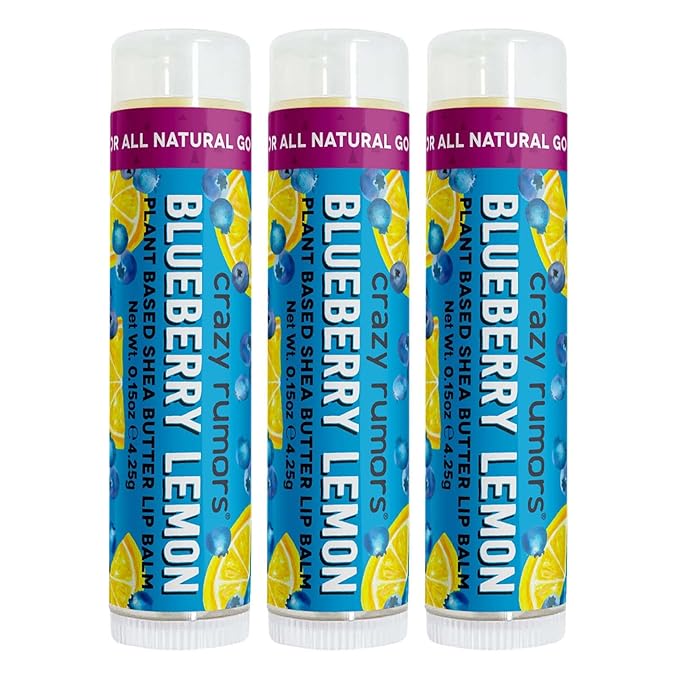 Crazy Rumors Blueberry Lemon Flavored All Natural, Plant Based Lip Balm to Moisturize and Nourish your Lips - Blueberry Lemon (3-Pack)