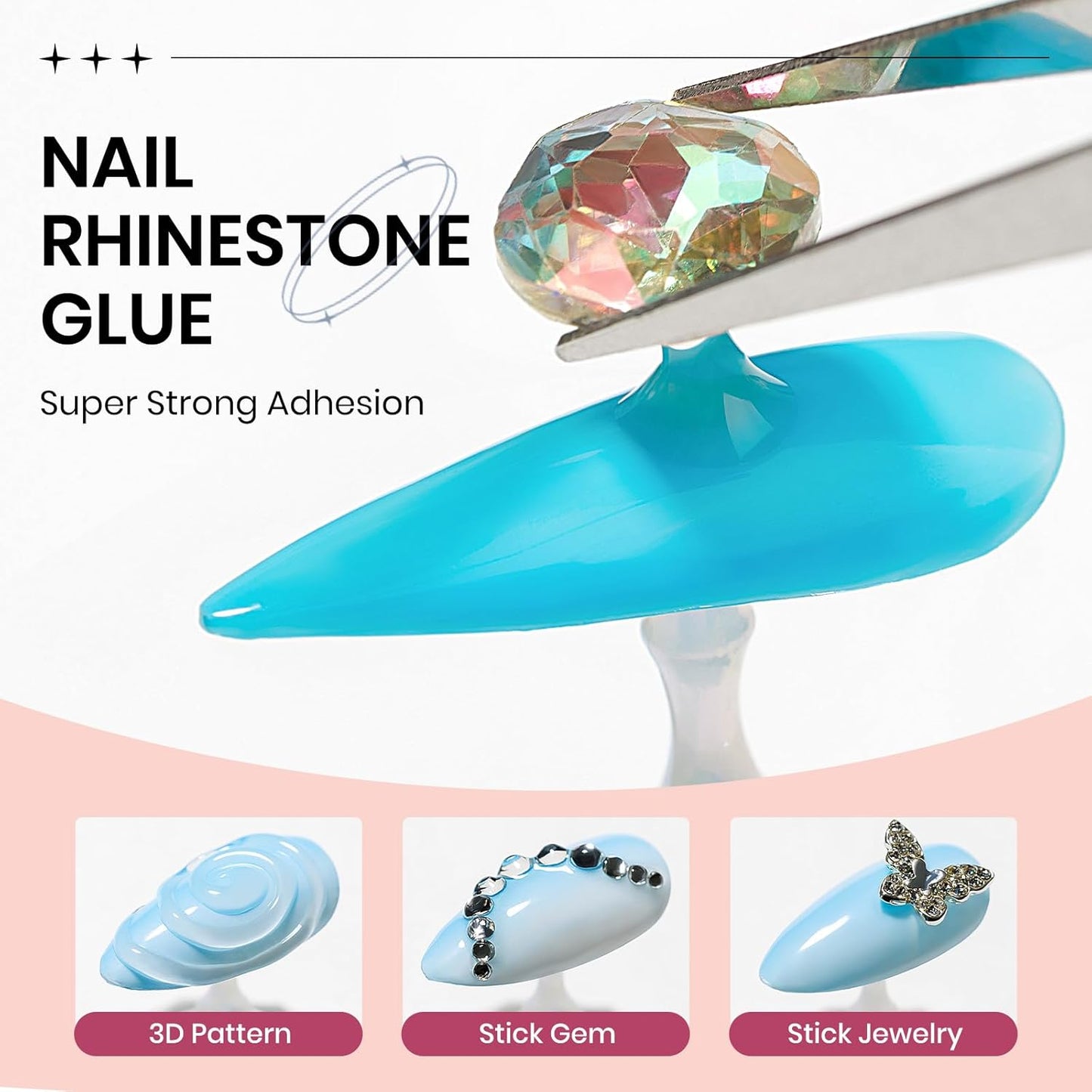 3d Nail Sculpting Gel Set: Clear White Solid Builder Gel for Nails, Nail Rhinestone Glue for 3d Nails Art Sculpture Molding Carving Extension All-in-1 Kit for Home DIY Manucure