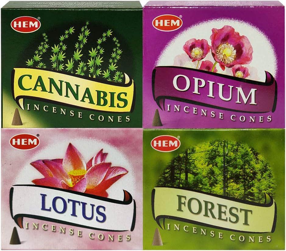 Hem Incense Cones Variety Pack #2 and Cone Incense Burner Bundle with 4 Most Liked Fragrances