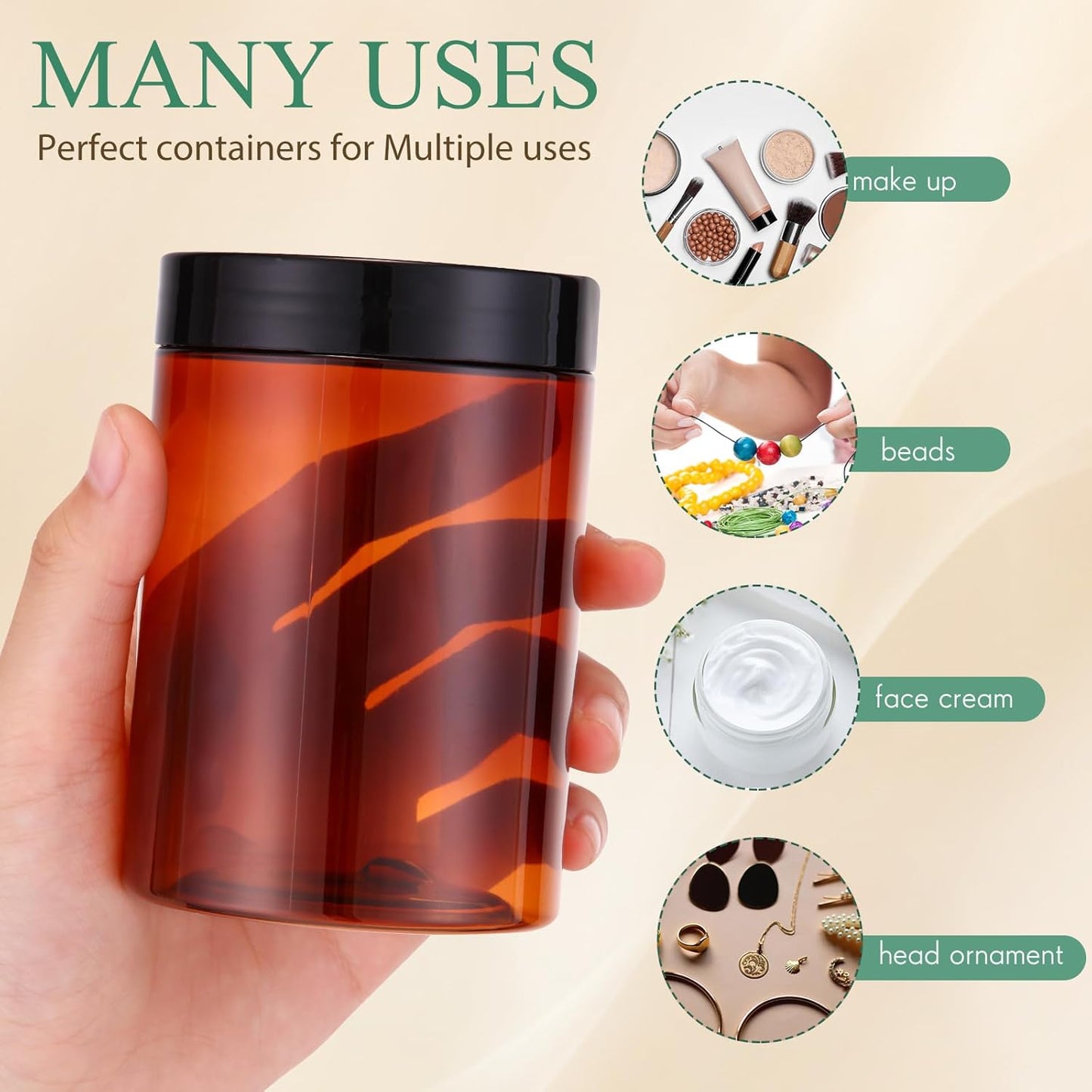 SATINIOR 100 Pcs Plastic Jars with Lids Small Containers Lids Wide Mouth Small Plastic Containers for Lotion Cream Rhinestones Body Butters Travel Storage(10 oz, Amber)