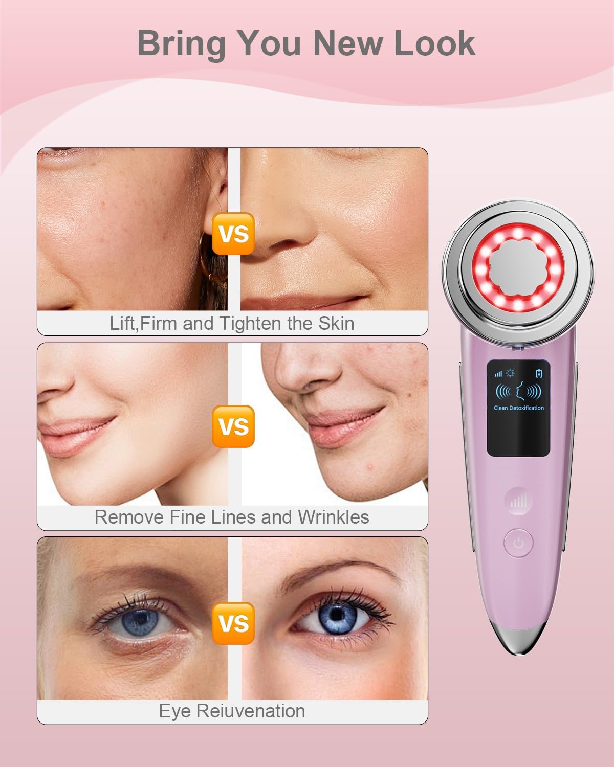 Face Massager Electric Face Lifting 4 in 1 Facial Massager Anti Aging Skin Tightening Firming Skin Care Tools (Pink2)