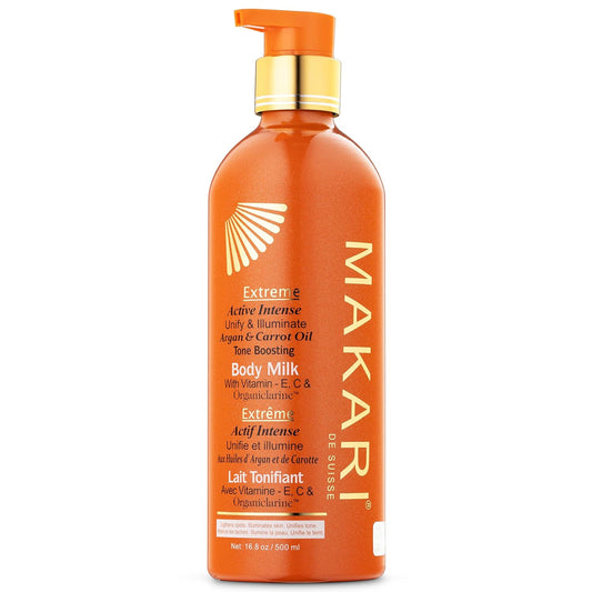 Makari Extreme Active Intense Carrot & Argan Oil Body Milk (16.8 oz) | Unify & Illuminate | Tone-Boosting Body Lotion with Vitamins E and C | Helps Brighten Skin Tone | Promotes Even Complexion