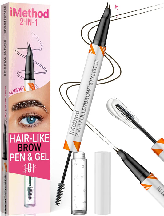 iMethod Curved Eyebrow Pen and Brow Gel Clear - Eyebrow Pencils for Women with Natural Hair Like Strokes, Eyebrow Makeup for All-Day Defined, Waterproof, Smudge-proof, Dark Brown