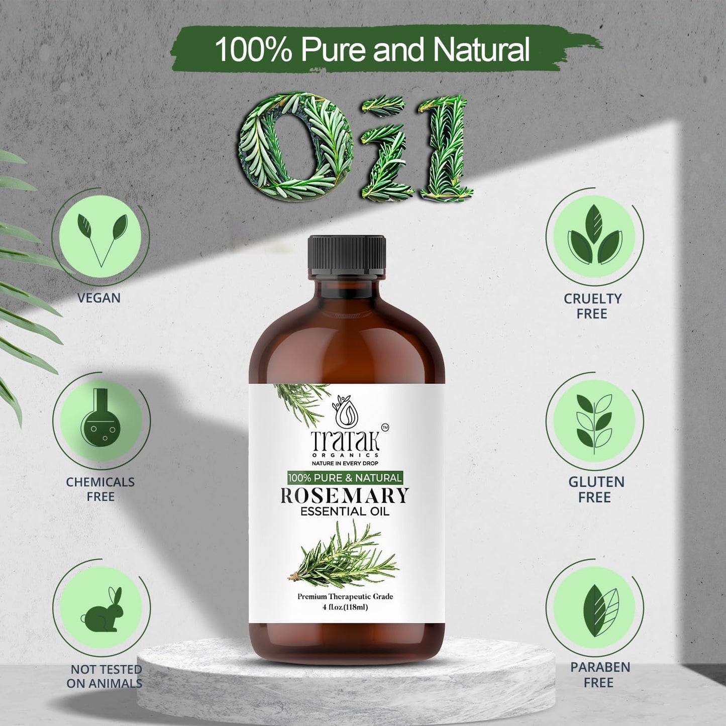 Rosemary Essential Oil 4 Fl Oz - 100% Pure and Natural Oil with Premium Dropper - Premium Therapeutic Grade Essential Oil for Hair Care, Hair Oiling, Scalp Massage and Aromatherapy