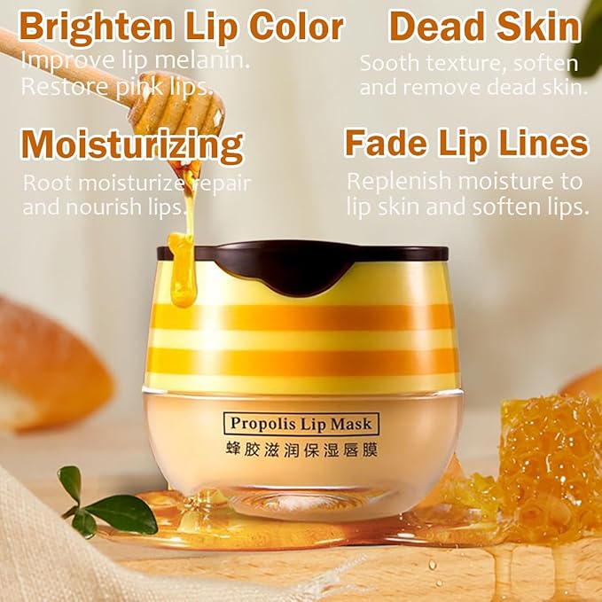 Lip Balm Honey Lip Mask, Hydrating Propolis Lip Sleeping Mask, Moisturizing & Prevention Dry and Cracked Lip Scrubs Exfoliator, Lip Repair Nourishes the Lip Skin