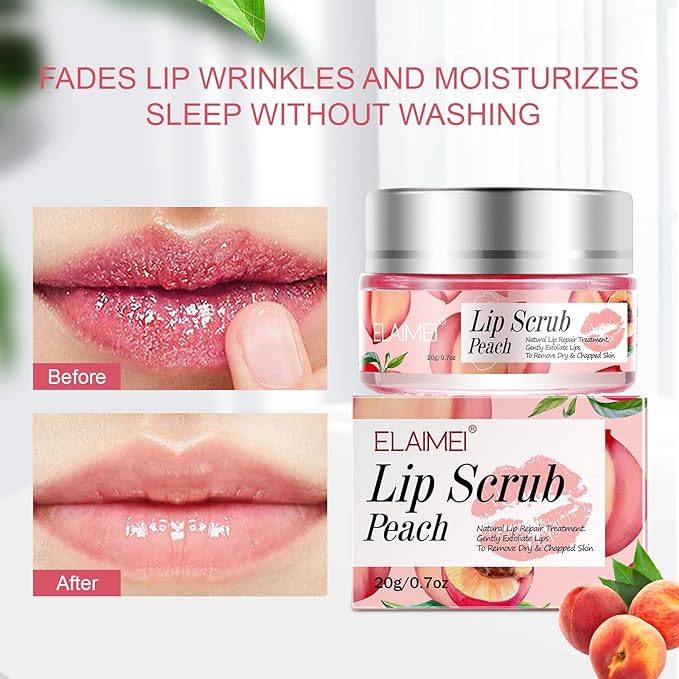Lip Exfoliator Scrub, Lip Exfoliator Scrub and Moisturizer, Sugar Lip Scrub for Dry Cracked Lips, Gently Exloliate, Exfoliating Lip Scrub For Lip Repair, Nourish Lips (Peach)