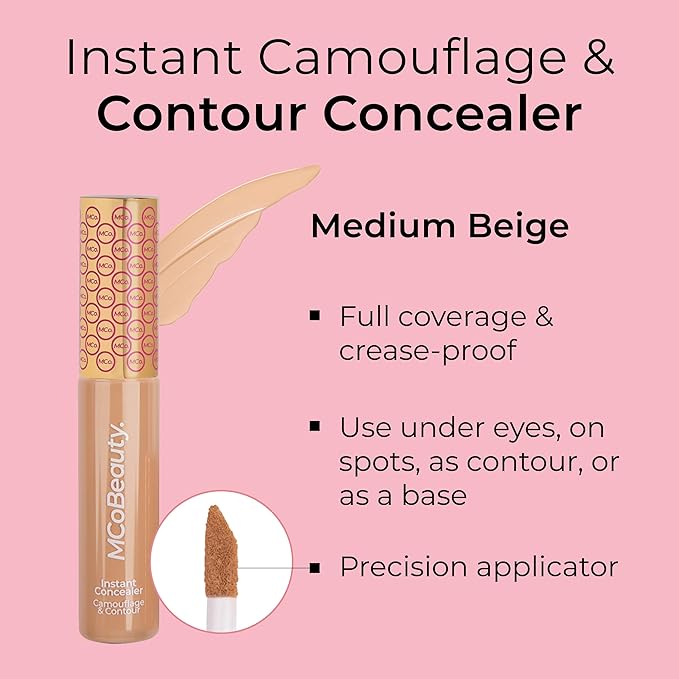 MCoBeauty Instant Concealer Camouflage & Contour, Medium Beige, Perfecting Contour with Flawless Coverage, Vegan, Cruelty Free Cosmetics