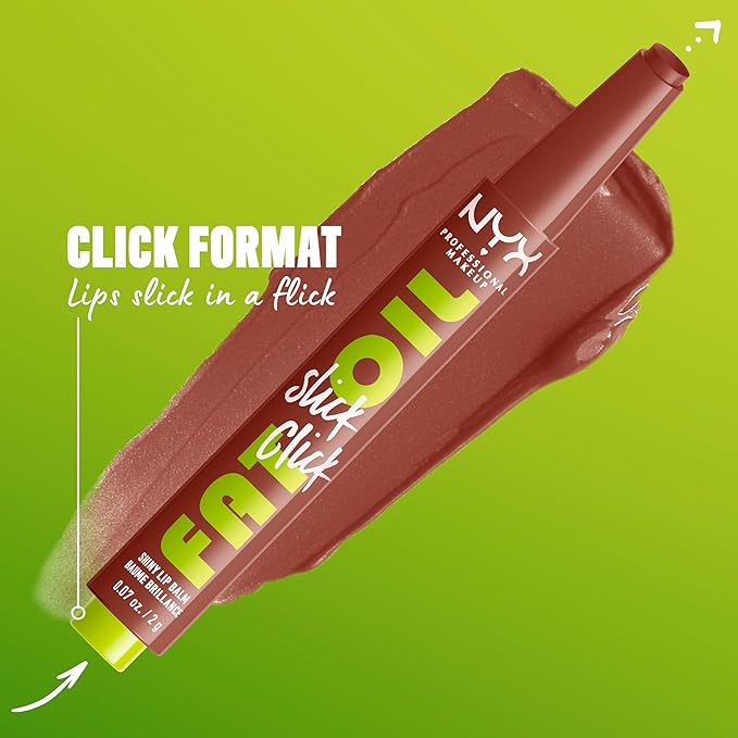 NYX PROFESSIONAL MAKEUP Fat Oil Slick Click, Lightweight, Buildable, Pigmented Vegan Lip Balm - Link In My Bio