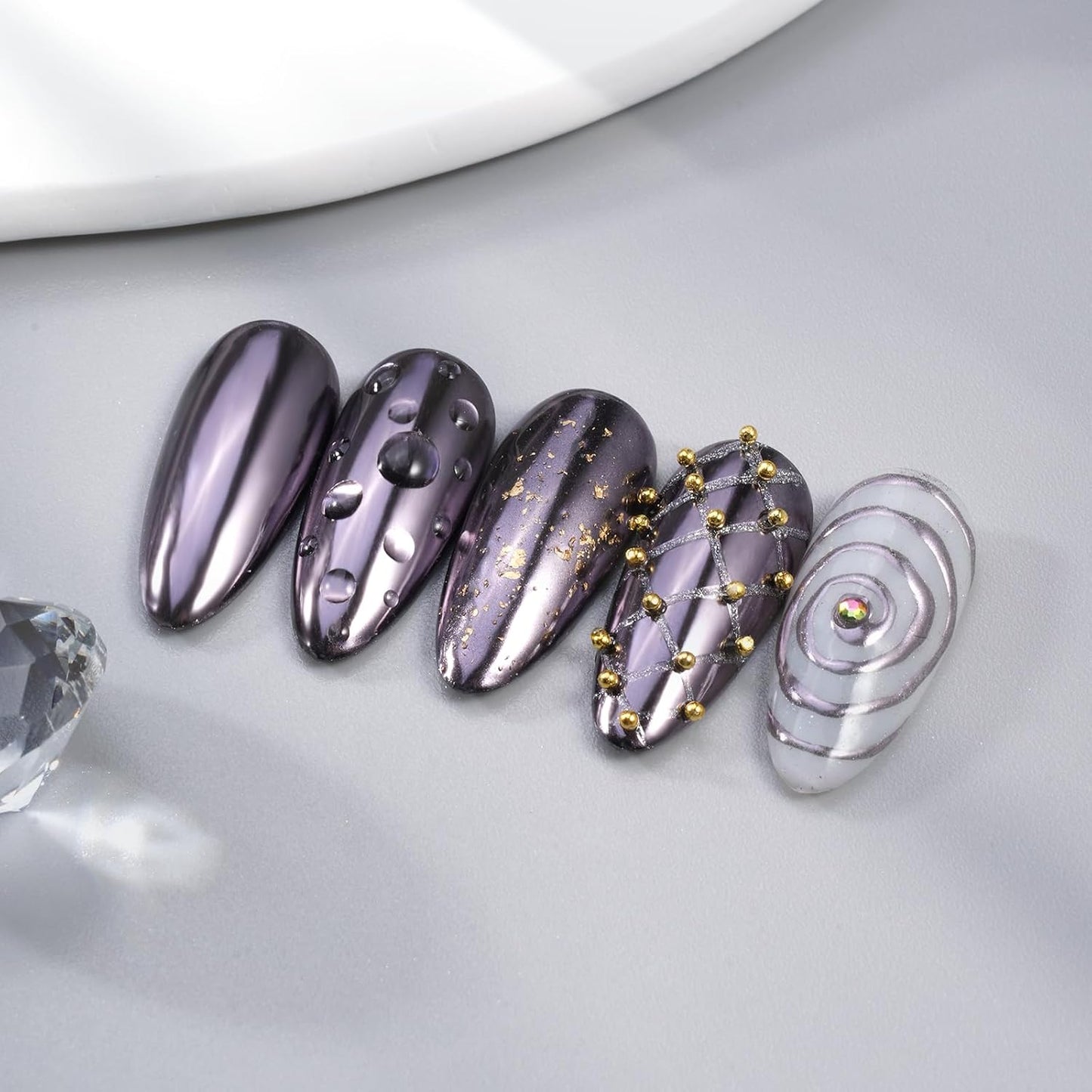 Pretty Diva Chrome Nail Powder - Silvery Black Mirror Effect Chrome Nail Powder, Premium Metallic Mirror Chrome Powder Pigment for Nail Art Decoration