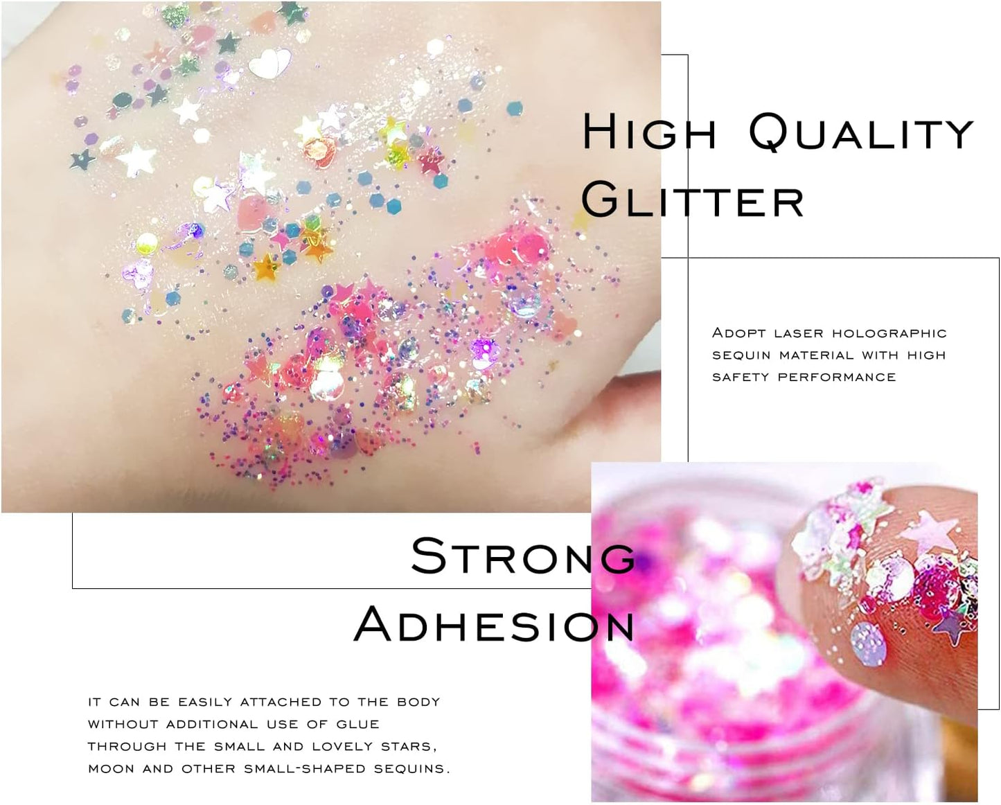 Ownest 12 Colors Holographic Chunky Glitter Gel Set, Christmas Party Makeup Face Body Eye Lips Hair Nail Cosmetic Festival Chunky Glitter Eyeshadow, Mixable, No Need Glue