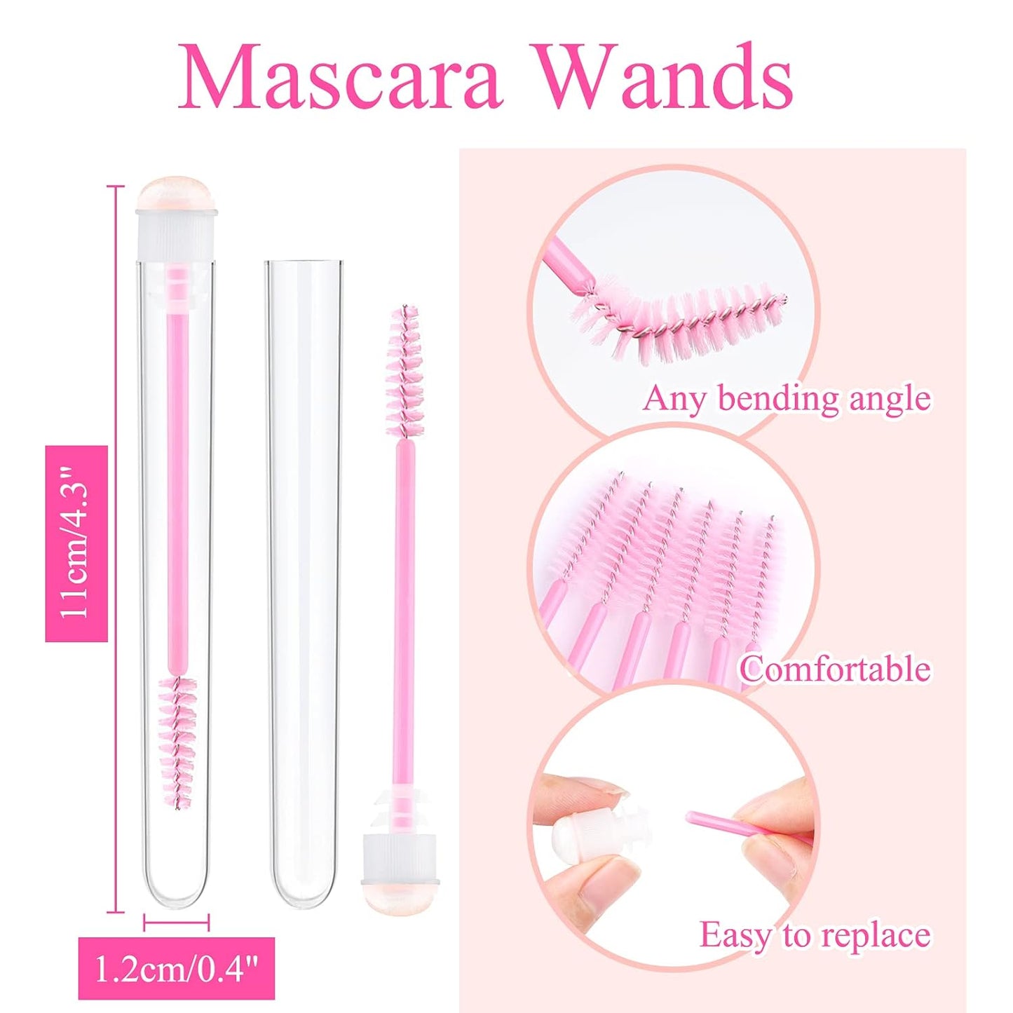 20 Pieces Disposable Mascara Brushes Eyelash Brush Wand Diamond Mascara Wands with Tube Makeup Tool Lash Spoolies Sanitary Brushes Lash Extension Supplies (Tube Sky Pink 20)