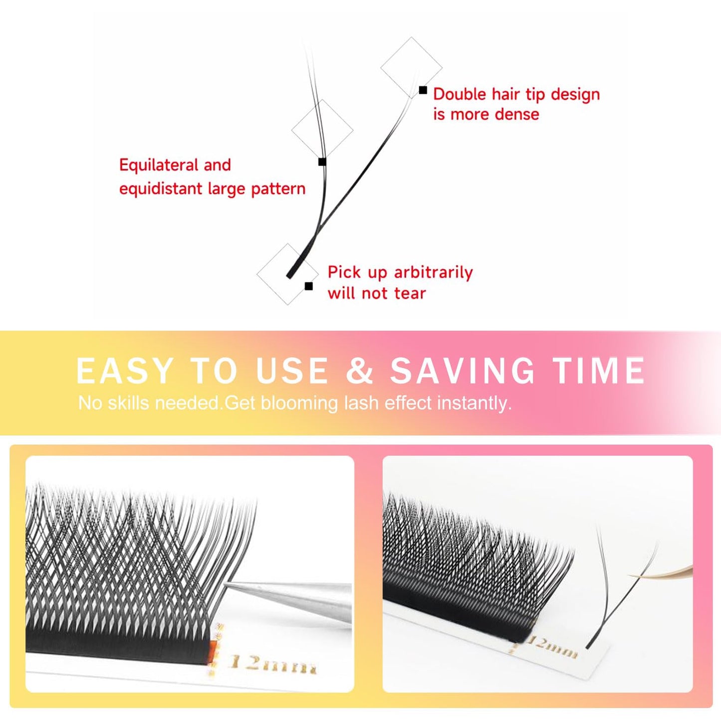 YY Lash Extensions Y Eyelash Extensions 0.07mm Thickness C Curl Mix 8-15mm Premade Fans 4D Individual Lashes Matte Black Volume Lashes 12 Rows Crisscross False Eyelashes(YY-0.07-C,8-15mm)