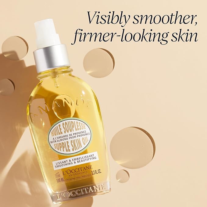 L'OCCITANE Supple Skin System: Hydrate & Soften, Almond Oil Infused Trio Featuring Almond Supple Skin Oil, Almond Shower Oil, and Almond Delicious Hand & Nail Care Lotion, Bath and Body Gift Set