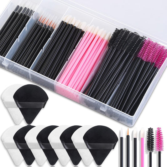 Disposable Makeup Accessories with Makeup Applicators Triangle Makeup Puffs, Mascara wands, Disposable Lip Applicators, liner Brushes Makeup Tools for Makeup Artist Supplies