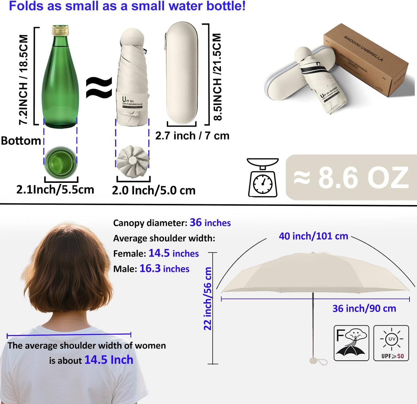 BAODINI Travel Essentials Mini Umbrella for Purse With Case Small Compact UV Sun Protection Lightweight Tiny Pocket Manual Open Close Umbrella for Women Kids and Men Fit Purse Backpack