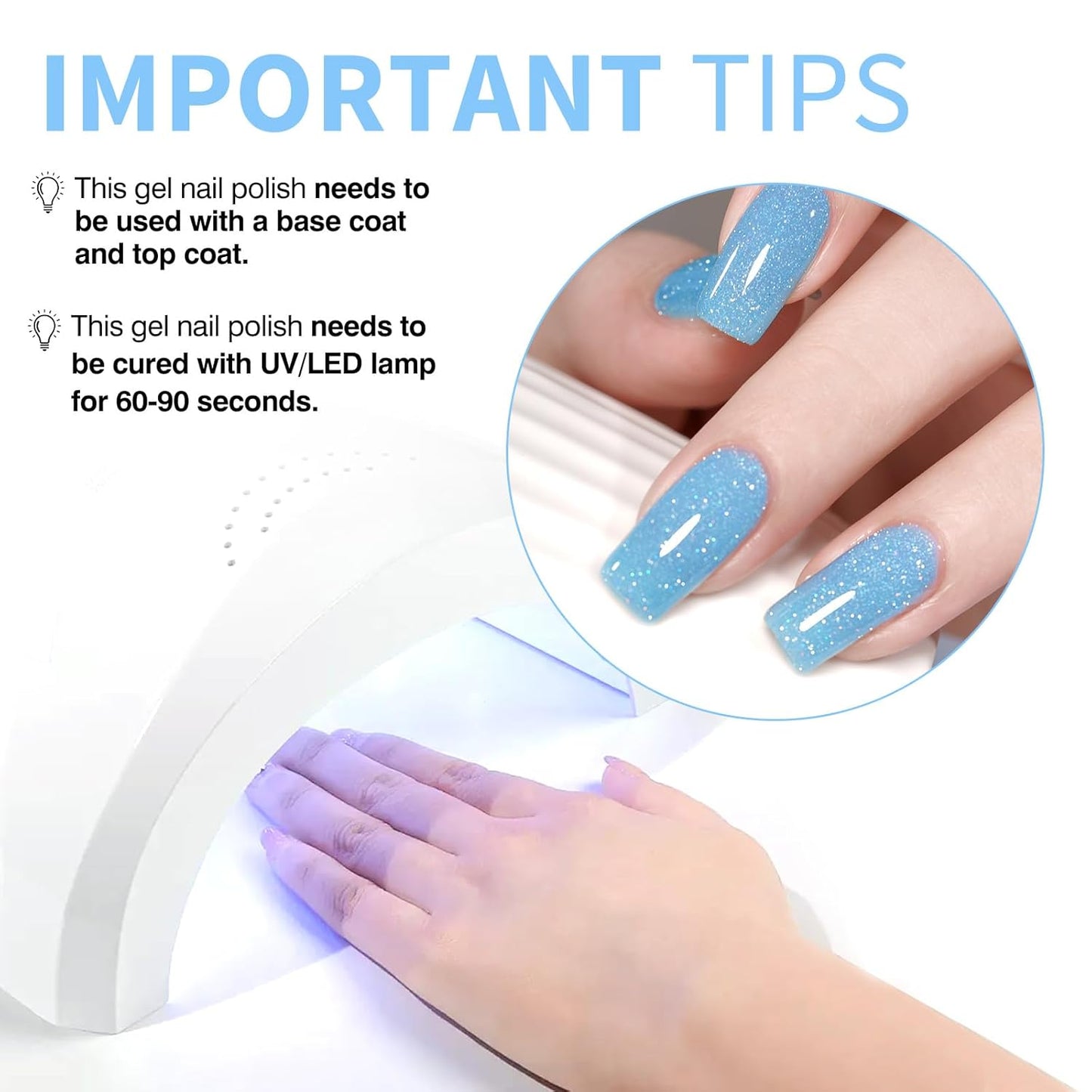 CANNI 1 Pcs Glitter Blue Gel Nail Polish, Shimmer Sparkly Blue Colors Gel Polish Soak Off Led Nail Art Gel Manicure Salon DIY