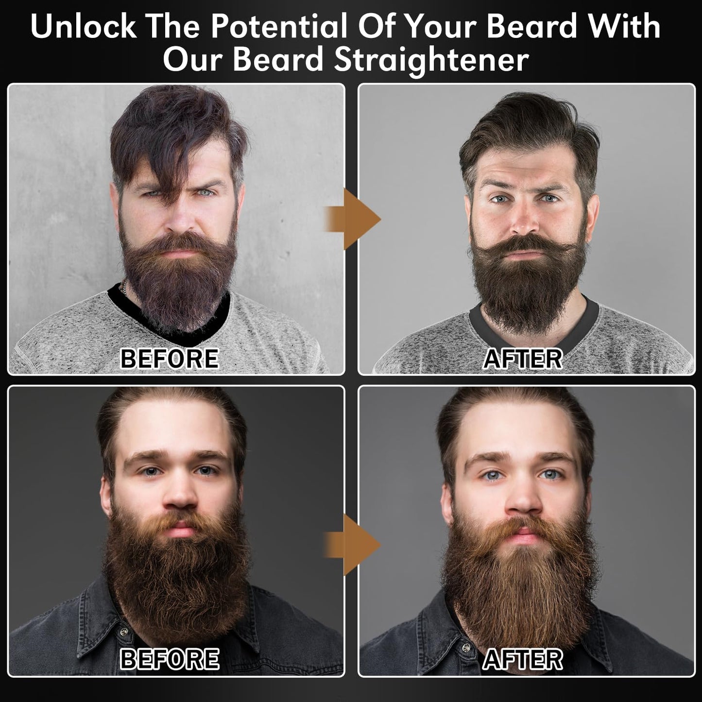 Beard Straightener w/Beard Oil & Balm & Guide E-Book,Upgraded 3 in 1 Hair Straightener Brush Beard Straightening Comb,Unique Stocking Stuffers Gifts for Men Him Dad Husband Birthday Christmas Gifts