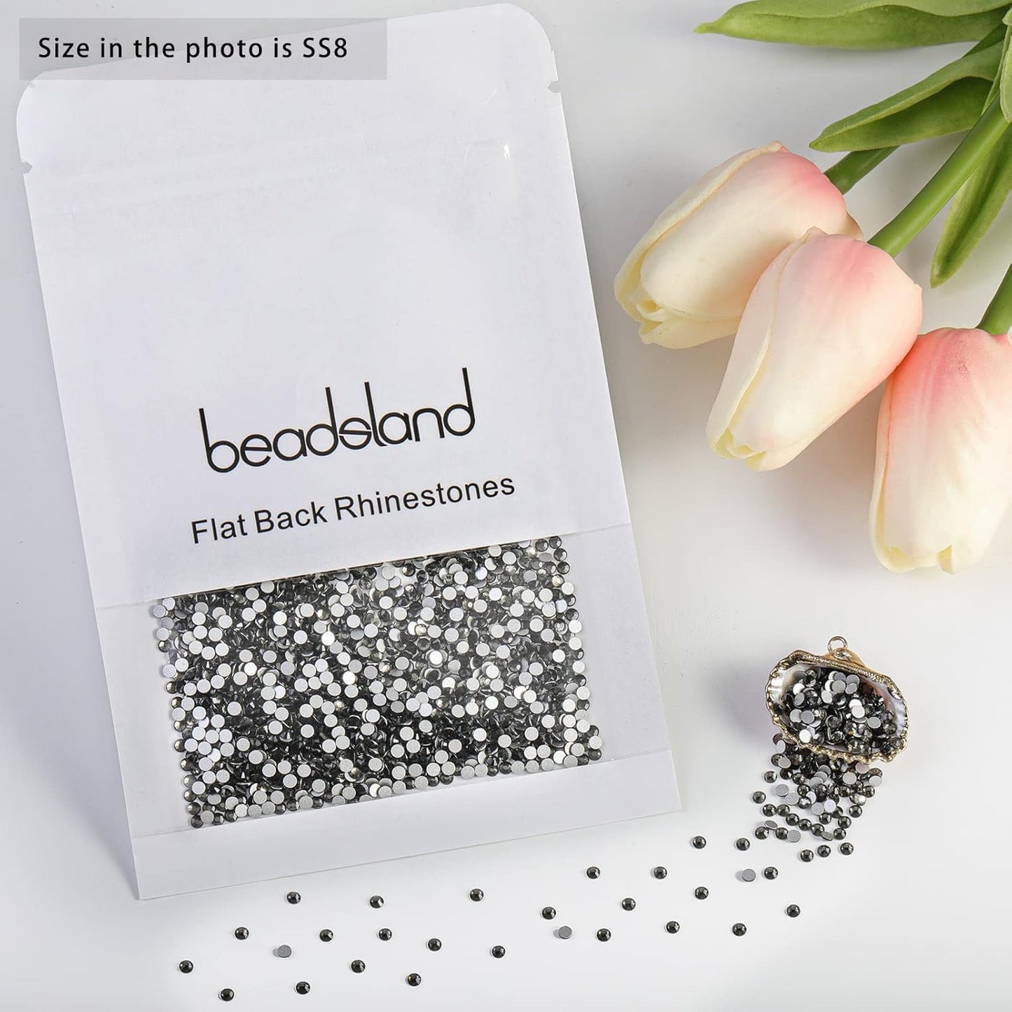 beadsland Flat Back Crystal Rhinestones Round Gems for Nail Art and Craft Glue Fix,Black Diamond (2.3-2.5mm) SS8/1440pcs