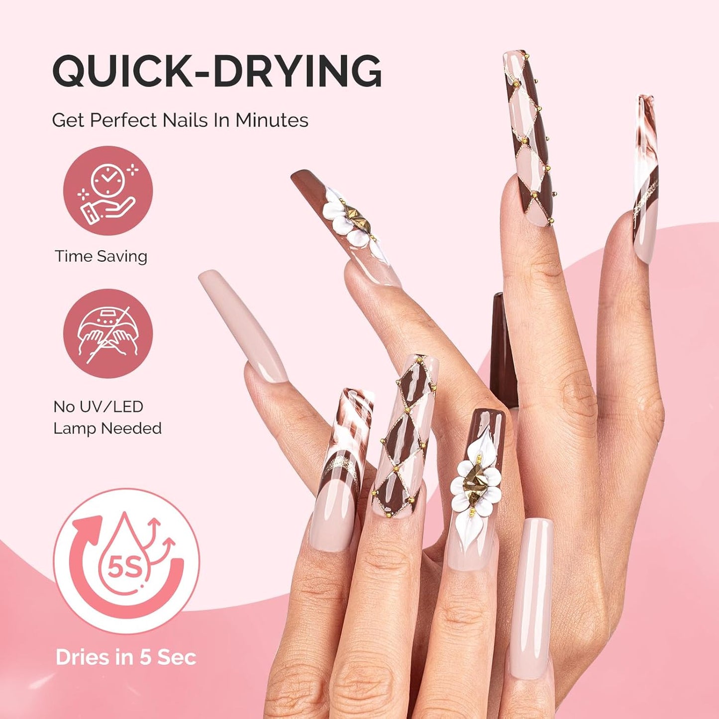 Melodysusie Brush-On Nail Glue for Acrylic Nails Press on Nails Quick-Drying Super Strong Long Lasting Adhesive for Nail Tips Fake Nails No UV Lamp Needed with Easy Application 10ml*2