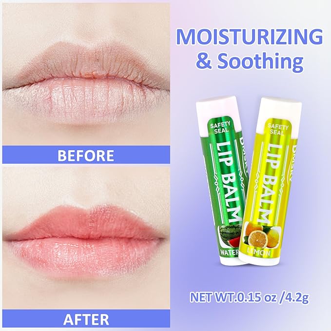 Dmsky Lip Balm 12 Pack, Colorful Lip Balm Bulk with Vitamin E and Coconut Oi, Hydrating Moisturizing Lip Balm Set for Men Women- 12 Flavors