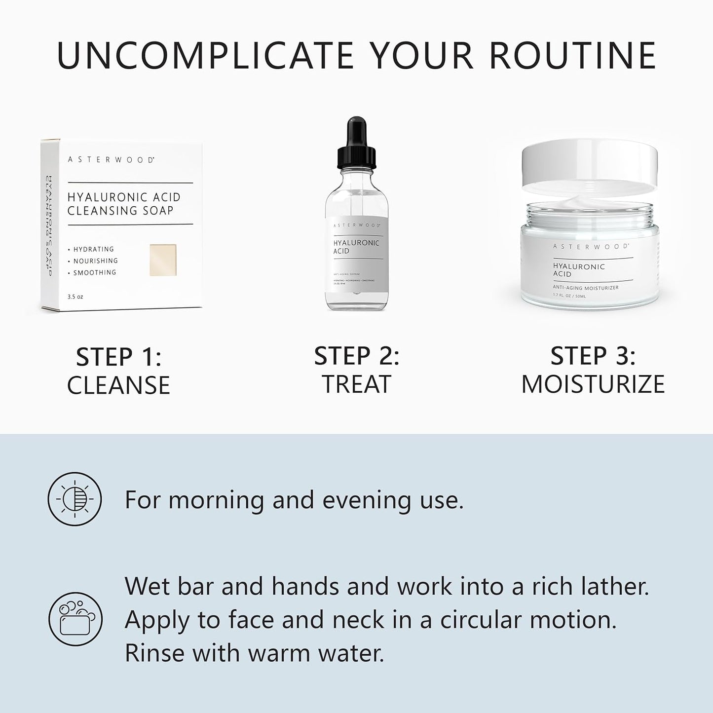 Asterwood Hyaluronic Acid Cleansing Face Soap - Collagen Boosting, Hydrating, Plumping, Soothing - Fragrance-Free - Suitable for Sensitive Skin - 3.5 Oz