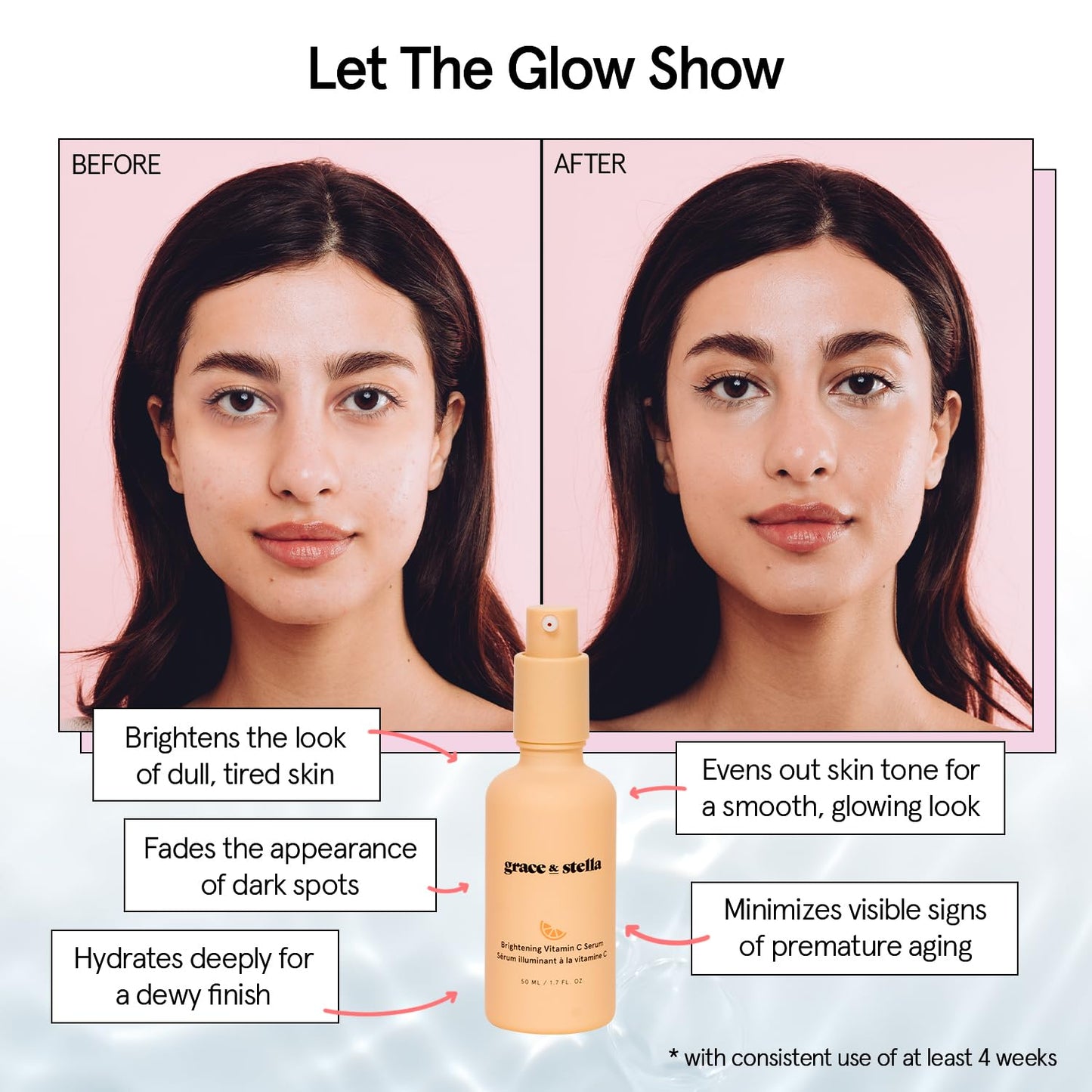 grace & stella Vitamin C Serum for Face (50ml /1.7 fl oz)- Brightening Vitamin C for Face with Hyaluronic Acid Serum To Reduce Dullness & Dark Spots - Vegan Skincare