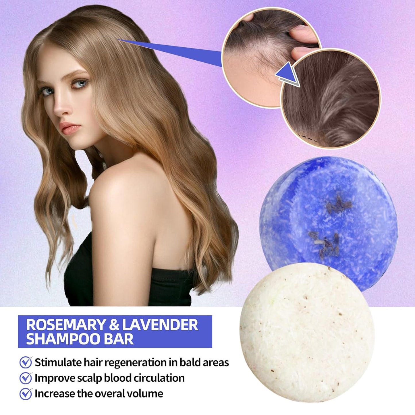 2 Pack Rosemary Lavender Hair Shampoo Bar,Deep Cleansing for Scalp Hair Loss Shampoo Soap,Organic Shampoo Oil Control for Hair Growth,Refreshing and Hydrating Bar,Gifts for Women Men