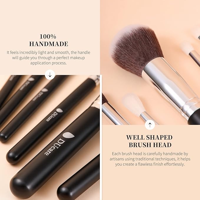 DUcare 15pcs Classic Black Makeup Brush Set with Bag Professional Soft Synthetic Foundation, Blending, Eyeshadow, Powder, Concealer Brushes for Flawless Makeup Application