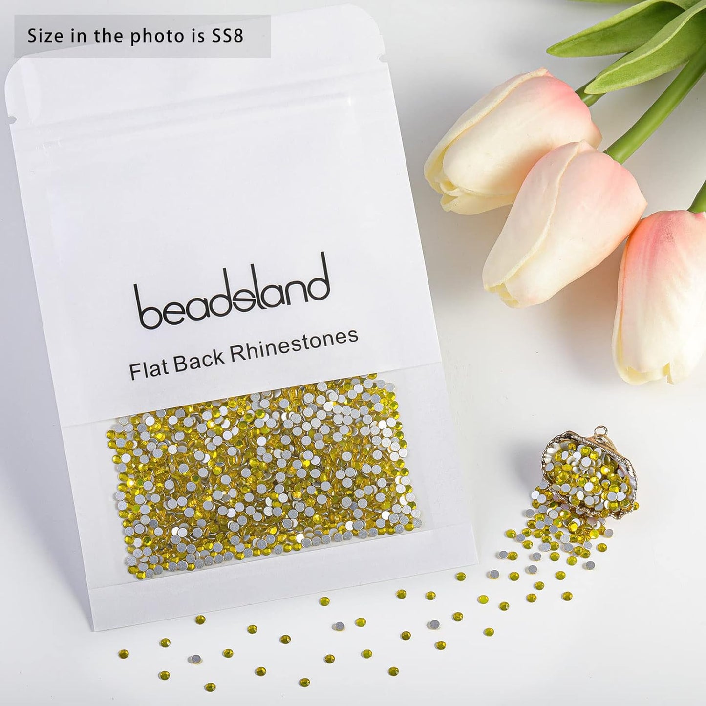 beadsland Flat Back Crystal Rhinestones Round Gems, Lemon Yellow (2.3-2.5mm) SS8/1440pcs
