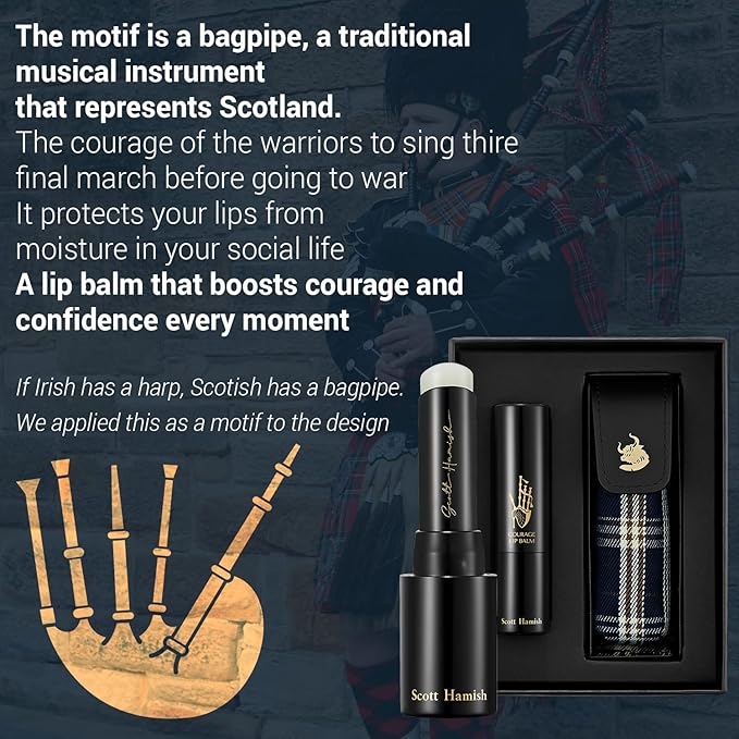 Courage Lip Balm & Case Gift Set - Pure Cowhide Leather Chapstick Holder with Hydrating Lip Balm for Dry Cracked Lips - Flavored Lip Balm & Lip Balm Holder Gift Set for Men