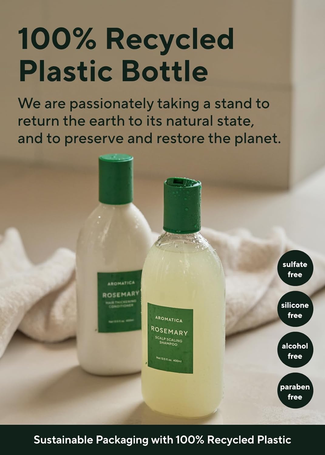 AROMATICA Rosemary Scalp Scaling Shampoo (2 packs) - Korean Hair Care with Thinning Hair Loss Natural Rosemary Essential Oil for Women Hair Growth - Free from Sulfate, Silicone, and Paraben (13.53 oz)