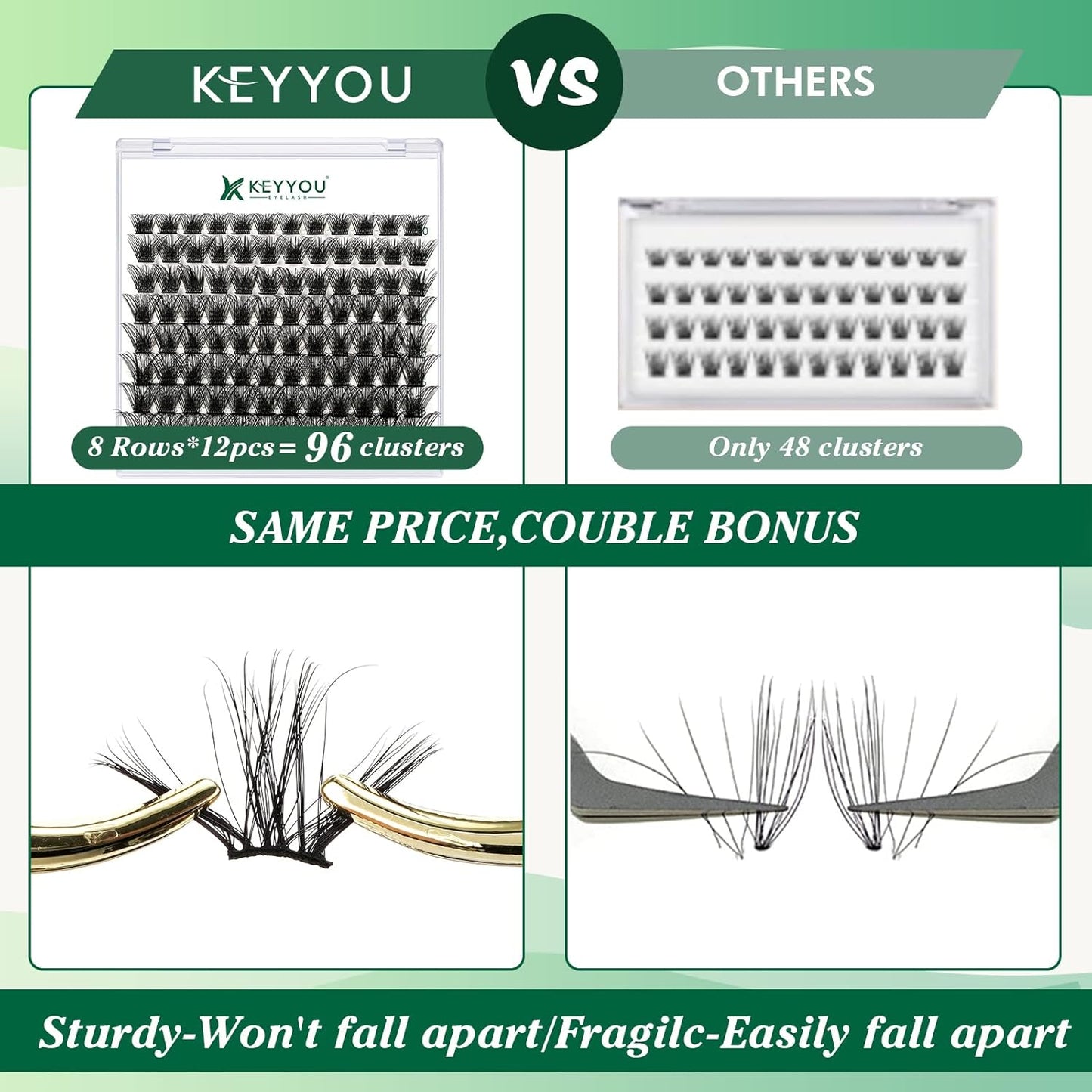 Lash Clusters 96pcs Individual Lashes Y03 D Curl 16mm Cluster Lashes KEYYOU Volume Wispy Lash Extension Soft&Comfortable Easy DIY at Home(Y03 D-16mm)