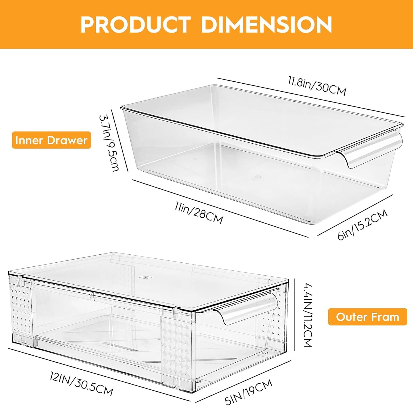 6 Pack Clear Stackable Storage Drawers, 3.95" H Easily Assemble Acrylic Organizer Bins - Multi-Use for Make up, Closet, Pantry, Bathroom, Medicine, Kitchen Cabinet & Undersink Organization