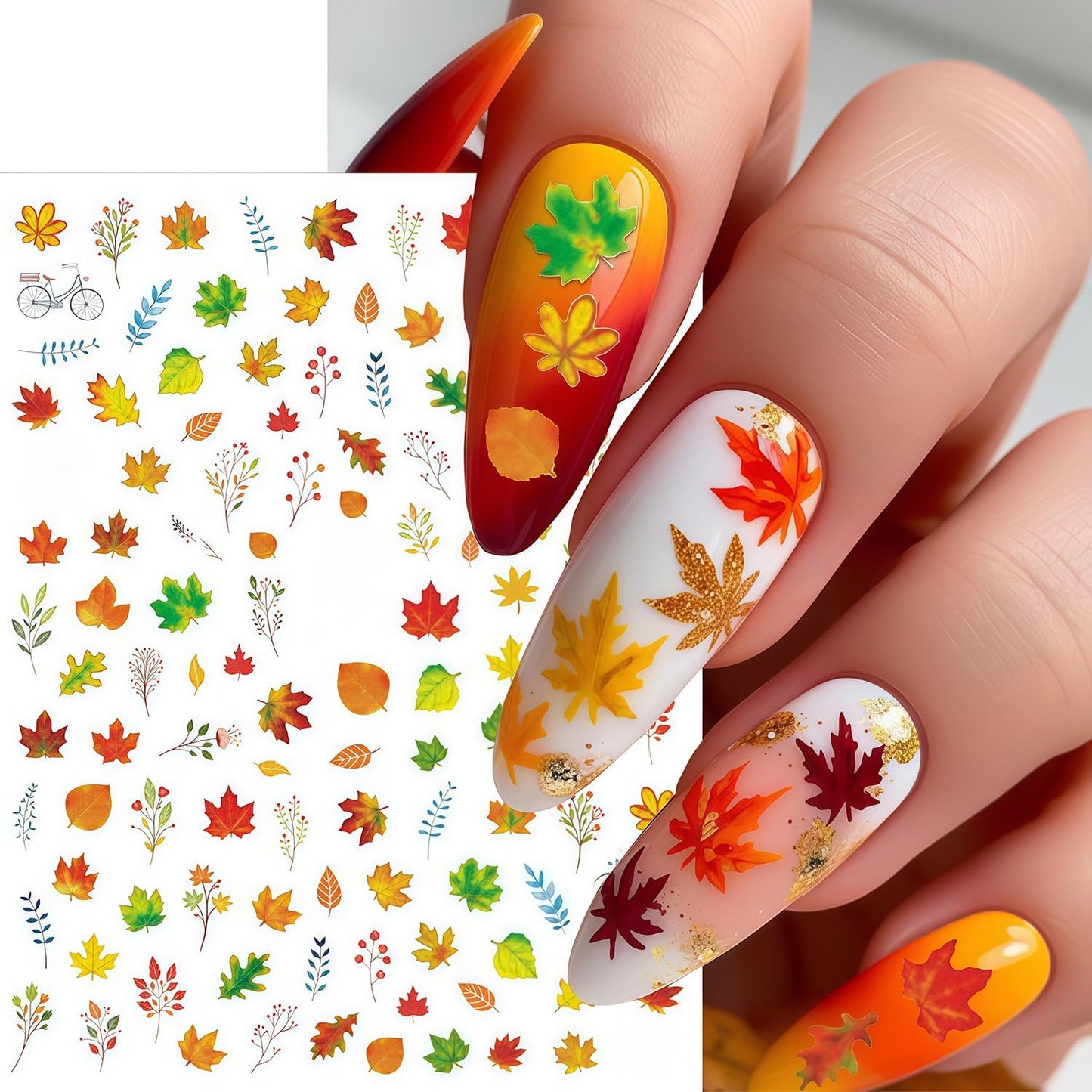 6 Sheets Thanksgiving Day Nail Art Stickers Fall Maple Leaf Nail Decals 3D Self-Adhesive Autumn Maple Leaves Nail Stickers Holiday Nails Sticker for DIY Nails Decoration Accessories