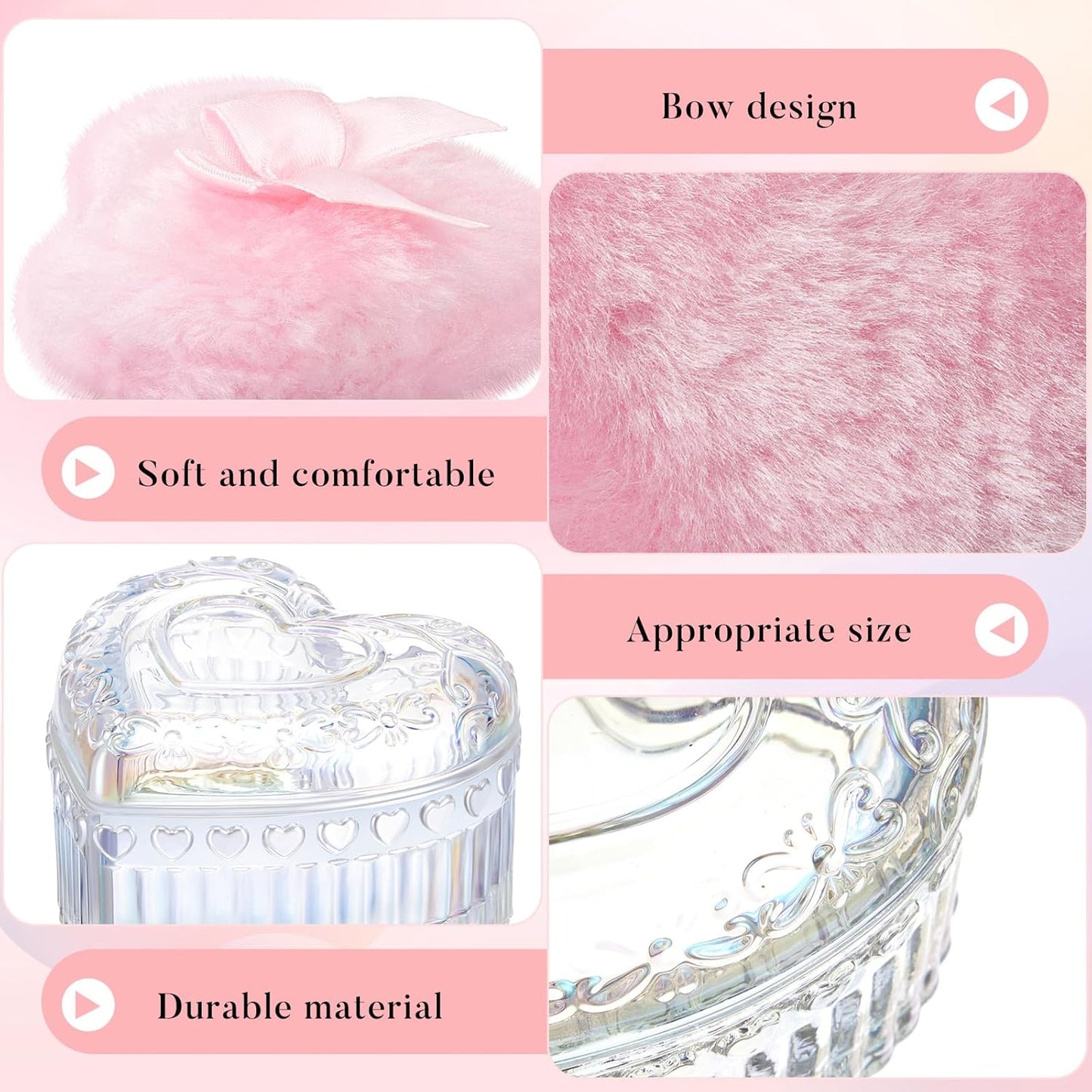 Tioncy 3 Pcs Large Body Powder Puff and Powder Container with Puff Crystal Container Soft Washable Reusable Velour Face Body Glitter Wet Dry Makeup Heart(Dazzling)