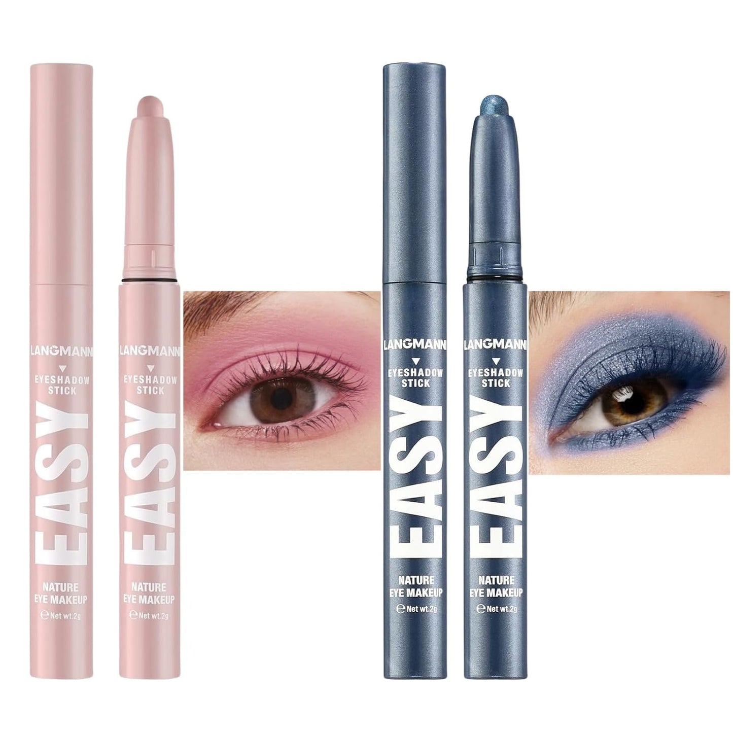 Jolilab Eyeshadow Stick Set, 2 PCS Matte Professional Bright-Colored Contouring and Highlight Eyeshadow Stick, Cream Waterproof Long Lasting High Pigmented Eye Shadow. (2, 01+22 2pcs)