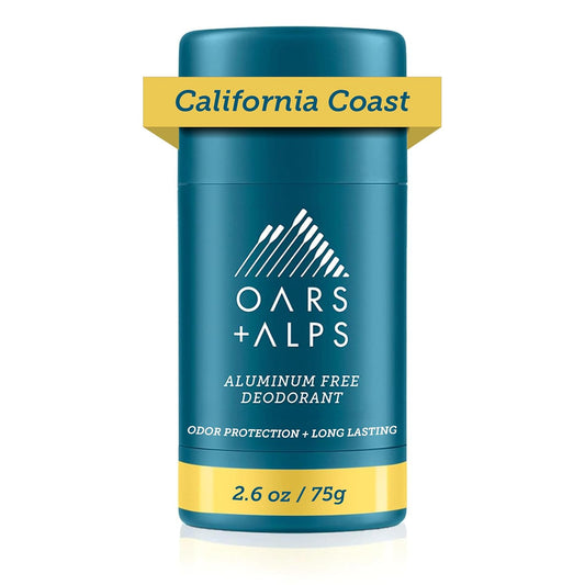 Oars + Alps Natural Deodorant for Men & Women, Aluminum Free Deodorant for Men, Dermatologist Tested, Clean Ingredients, Non Toxic, Vegan, Long Lasting, Odor Protection, California Coast, 1pk, 2.6oz