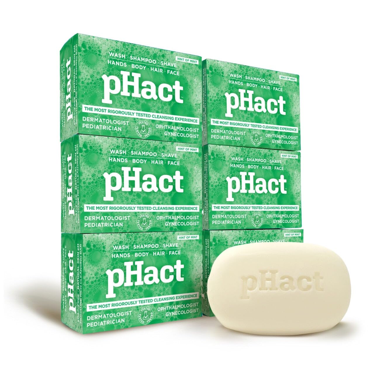 ANDREW LESSMAN pHact Moisture-Rich, Soap-Free Cleansing Bar Hint of Mint. Natural Skin pH. All Skin Types - Even Sensitive Skin. Hypoallergenic. Dermatologist Tested. 6 Pack 4.25 oz each