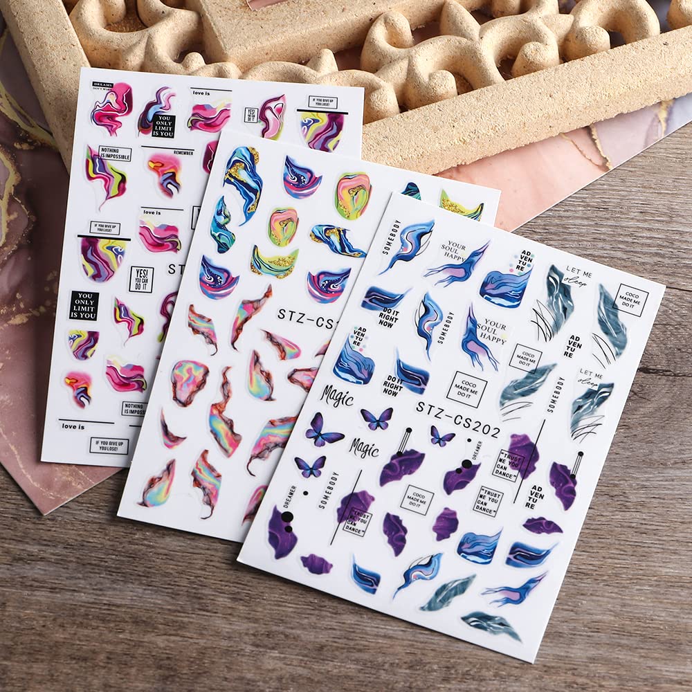 Dornail 6-Sheet Aurora Marble Wave Nail Art Stickers - Self-Adhesive Nail Decals for Women DIY Supplies