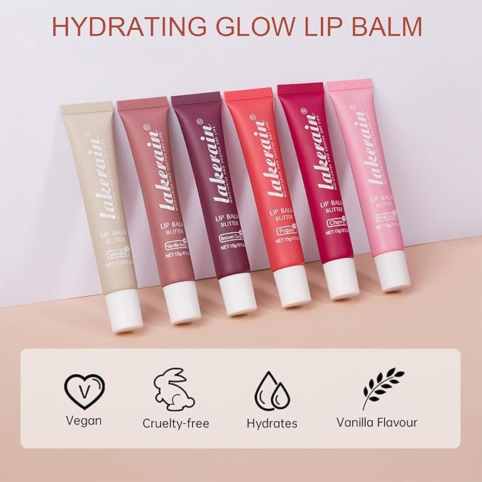 Lip Glowy Balm Butter Lip Balm Plumps Moisturizing Hydrating Lip Mask Repair Moisturizer Lips Care Lip Treatment for Dry Cracked Lip, Glossy Finish, Vegan Tinted Lip Balm Chapstick (#5 Cherry)