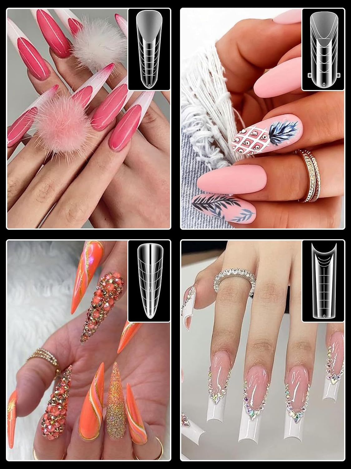 EBANKU Dual Forms for Poly Nail Gel 288PCS Dual Nail Forms Molds Stiletto Coffin Ballerina Acrylic Nail Tips 12 Shapes for Builder Gel Manicure Nail Art Design Salon DIY at Home