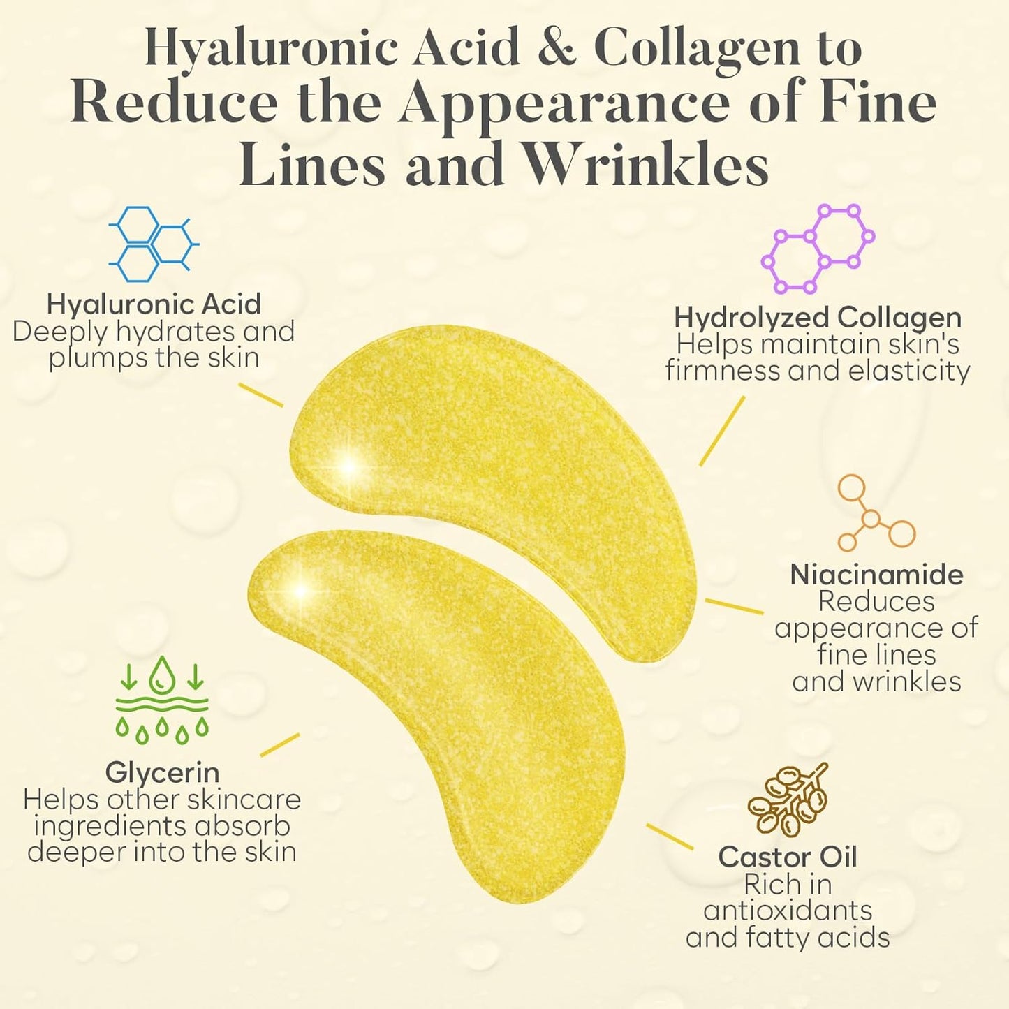 24K Gold Eye Mask (30 Pairs) | Eye Masks with Niacinamide & Hyaluronic Acid | Under Eye Patches for Dark Circles | Under Eye Patches for Puffy Eyes | Eye Care