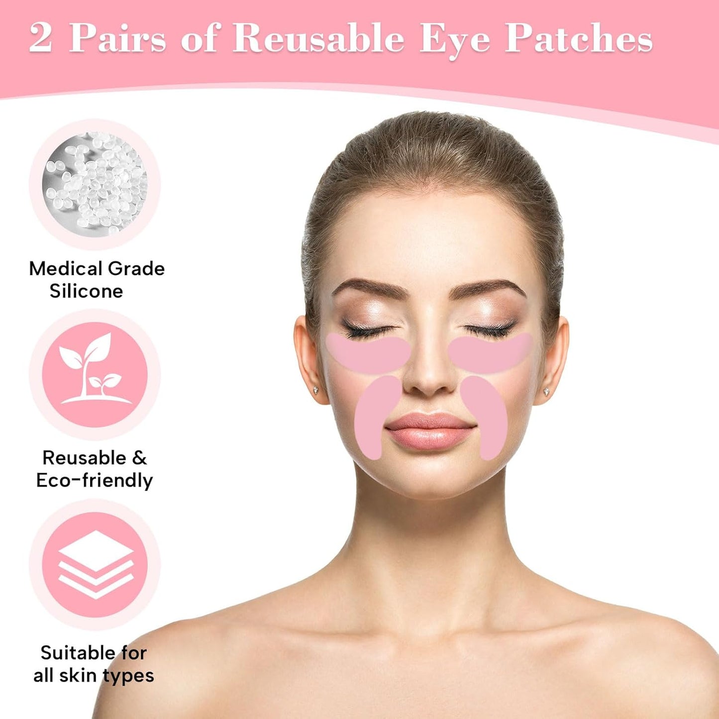 Under Eye Patches Silicone - 2 Pcs Reusable Eye Patches, Eye Patches Plump Fine Lines & Wrinkles with Metal Eye Cream Applicator, Tin Case