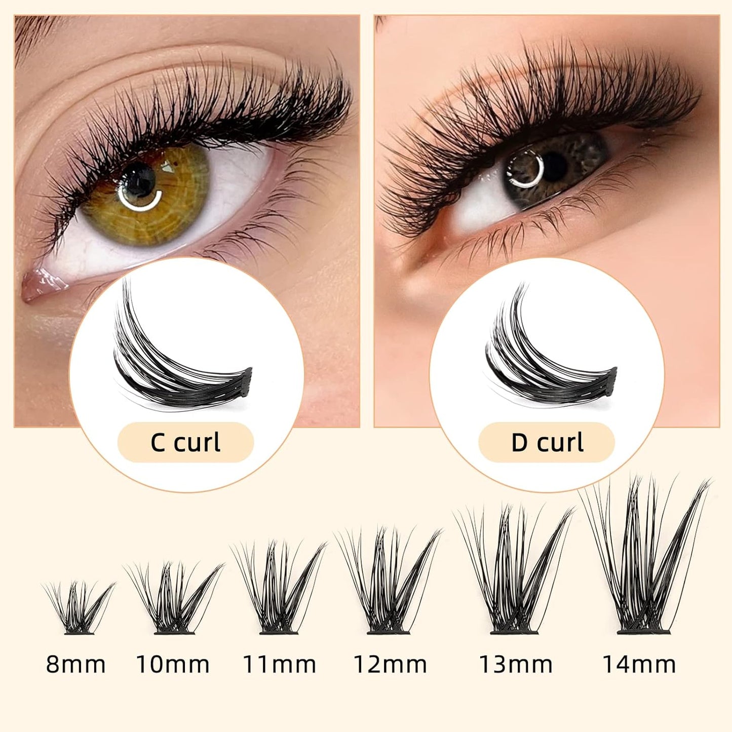 QUEWEL Cluster Lashes 240Pcs Individual Lashes 40D+50D C Curl Mix8-14mm Lash Extensions Clusters Lashes Soft&Natural False Eyelashes Individual DIY Eyelash Extension at Home(40D+50D C mix-8-14)