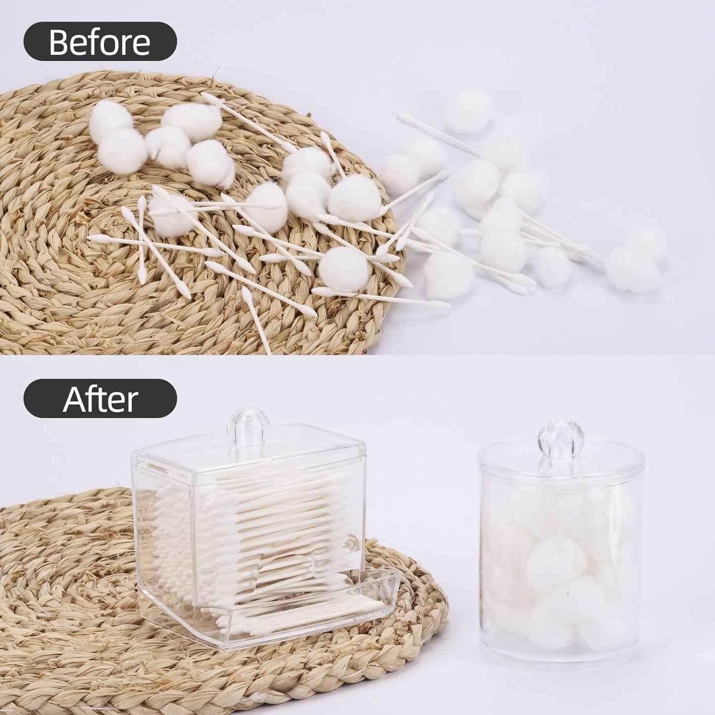 Tbestmax Qtips Holder Bathroom Dispenser, 10oz Big Qtip & 12oz Cotton Ball Holder, Clear Apothecary Jar Organizer for Storage Swabs, Rounds, Floss Picks