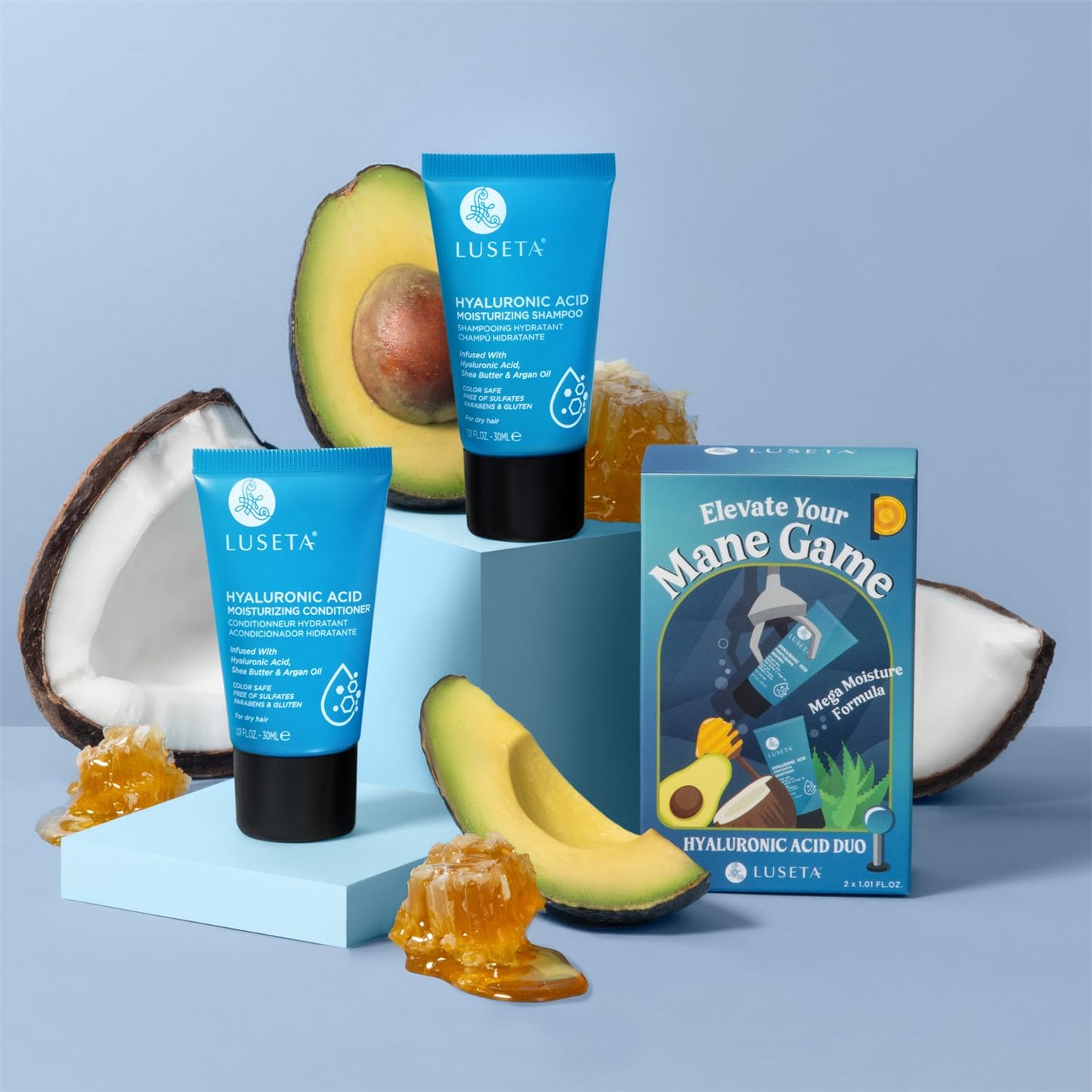 Luseta Hyaluronic Acid Moisturizing Shampoo & Conditioner Set for Dry and Damaged Hair, Sulfate Free Shampoo and Conditioner for Women Infused with Argan Oil and Shea Butter Paraben-Free 2 x 1.01oz