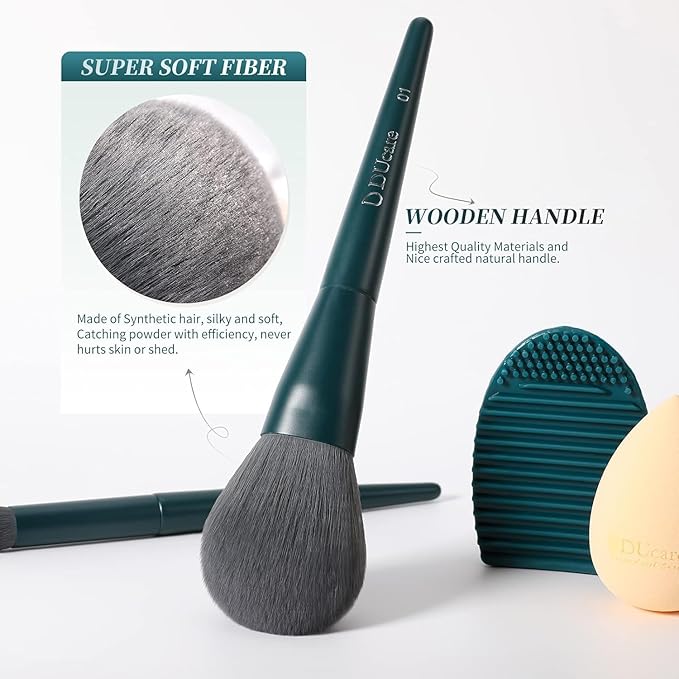 DUcare 17Pcs Professional Makeup Brush Set Complete Kit with Brush Cleaning Mat and Makeup Sponge, Ideal for Foundation, Eyeshadow, Liquid Cream, Gift Box Set